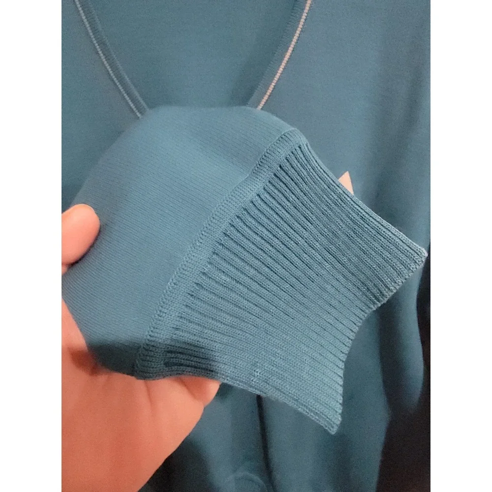VTG 90s St. Croix Knits Men L V-Neck Sweater 100% Zephyr Wool Teal Blue USA Made